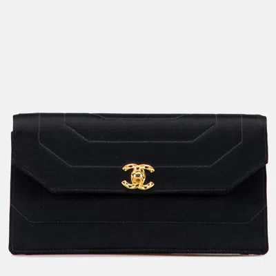Pre-owned Chanel Black Cc Satin Flap Clutch