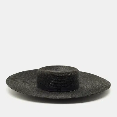 Pre-owned Chanel Black Cc Straw Wide Sun Hat M