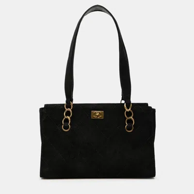 Pre-owned Chanel Black Cc Suede Caviar Stitched Tote