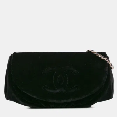 Pre-owned Chanel Black Cc Velvet Half Moon Wallet On Chain