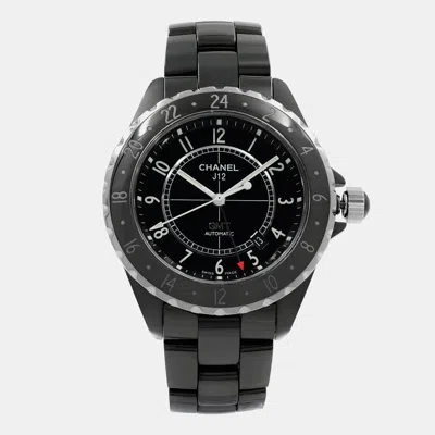 Pre-owned Chanel J12 Gmt Black Arabic Dial Ceramic Automatic Unisex Watch 42 Mm
