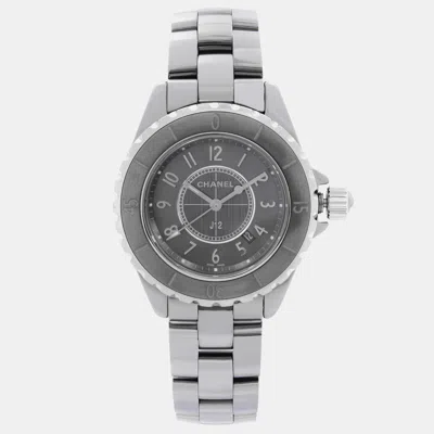Pre-owned Chanel J12 Chromatic Ceramic Gray Dial Quartz Ladies Watch 33 Mm In Grey