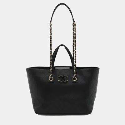 Pre-owned Chanel Black Chain Leather Matelasse Coco Mark Tote Bag