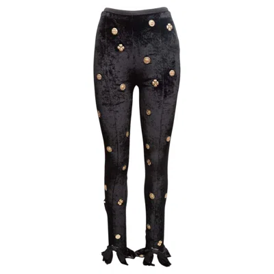 Pre-owned Chanel Black  Button-embellished Velour Leggings Size Fr 38