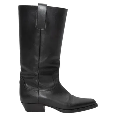 Pre-owned Chanel Black  Knee-high Leather Western Boots Size 40.5
