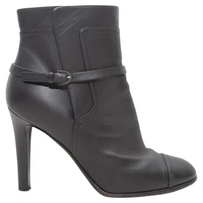 Pre-owned Chanel Black  Leather Buckle Heeled Ankle Boots