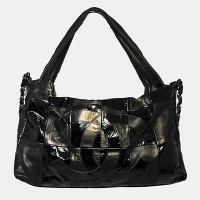 Pre-owned Chanel Black Checkered Leather Shoulder Bag Shopper Tote
