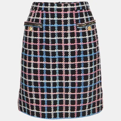 Pre-owned Chanel Black Checkered Tweed Embellished Mini Skirt M