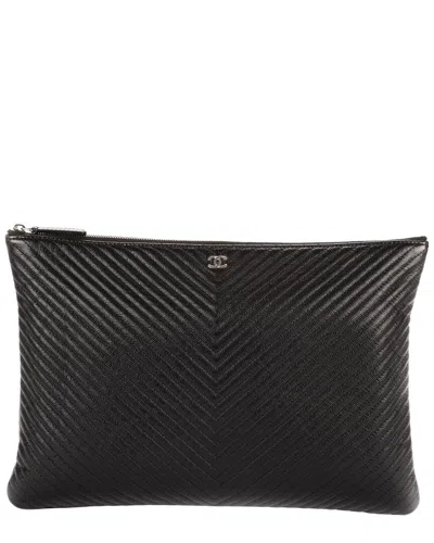 Chanel Black Chevron Caviar Leather Large Chevron O-case Zip (authentic Pre-  Loved)