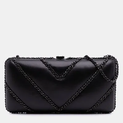 Pre-owned Chanel Black Chevron Lambskin Chain Around Clutch On Chain