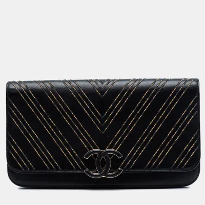 Pre-owned Chanel Black Chevron Sheepskin Subtle Clutch