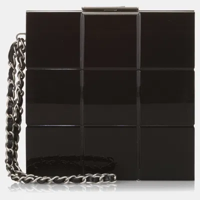 Pre-owned Chanel Black Choco Bar Lucite Perspex Clutch