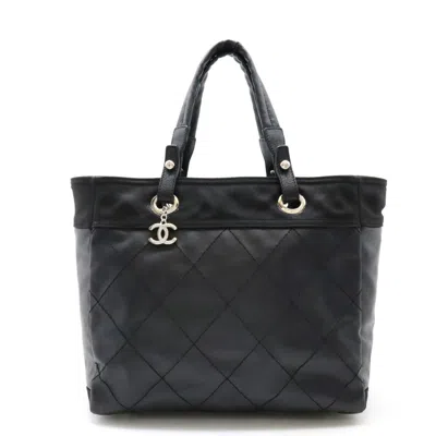 Pre-owned Chanel Black Coated Canvas Leather Handbag Tote Bag ()