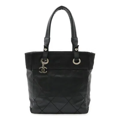 Pre-owned Chanel Black Coated Canvas Leather Shoulder Bag Tote Bag ()