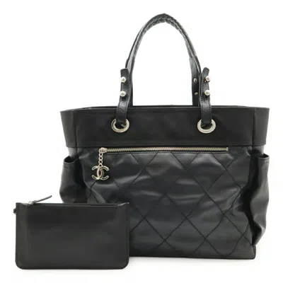 Pre-owned Chanel Black Coated Canvas Leather Shoulder Bag Tote Bag ()