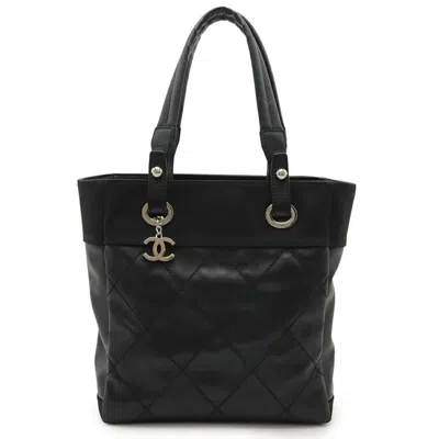 Pre-owned Chanel Black Coated Canvas Leather Shoulder Bag Tote Bag ()