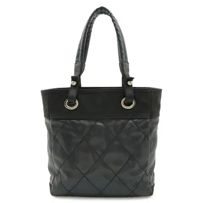 Pre-owned Chanel Black Coated Canvas Leather Shoulder Bag Tote Bag ()