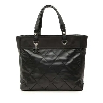 Pre-owned Chanel Black Coated Canvas Leather Tote Bag ()