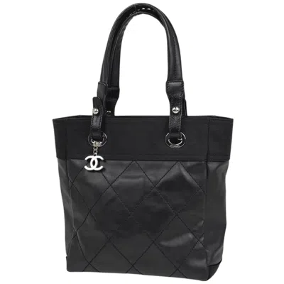 Pre-owned Chanel Black Coated Canvas Leather Tote Bag ()