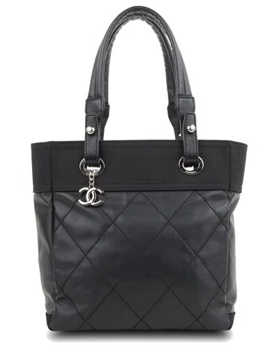 Pre-owned Chanel Black Coated Canvas Paris Biarritz Pm (authentic Pre-loved)