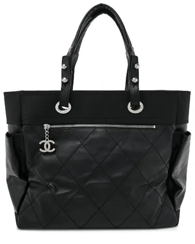 Pre-owned Chanel Black Coated Canvas Paris Biarritz Pm (authentic )