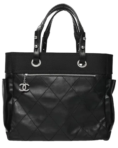 Pre-owned Chanel Black Coated Canvas Paris Biarritz Pm Tote Bag (authentic Pre-loved)
