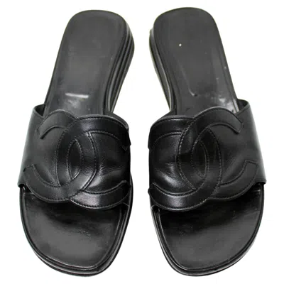 Pre-owned Chanel Black Coco Mark Leather Sandals Circa 2000