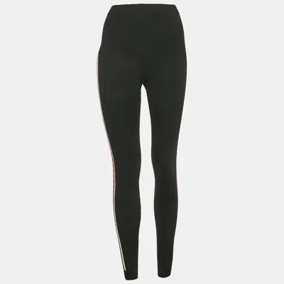 Pre-owned Chanel Black Contrast Trim Rib Knit Leggings M