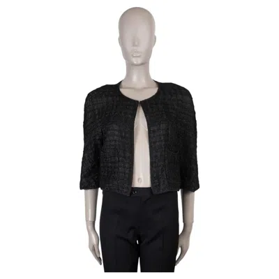 Pre-owned Chanel Black Cotton 12s Collarless Gauzy Tweed Jacket 38 S