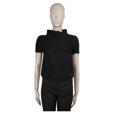 Pre-owned Chanel Black Cotton 14s Textured Jacquard Knit Top Shirt 40 M
