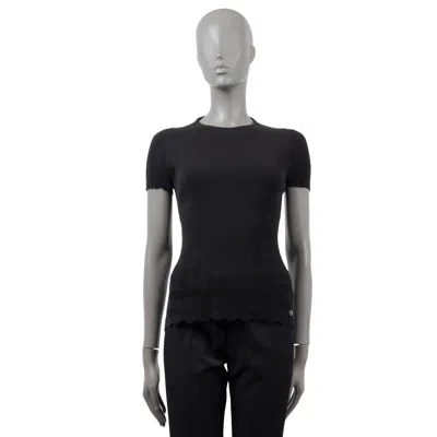 Pre-owned Chanel Black Cotton 2018 18s Textured Rib-knit T-shirt Shirt 38 S