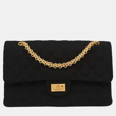 Pre-owned Chanel Black Cotton 2.55 Medium Classic Double Flap Shoulder Bag