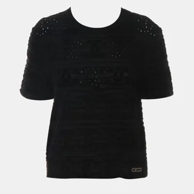 Pre-owned Chanel Black Cotton Acetate Logo Top Xs