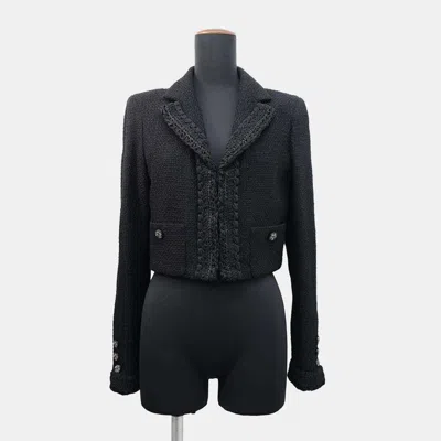 Pre-owned Chanel Black Cotton & Nylon Tweed Short Jacket Women Size 36