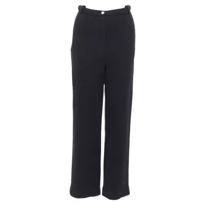 Pre-owned Chanel Black Cotton Blend 5 Crystal Button Structured Pants Fr36 S