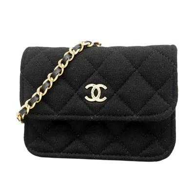 Pre-owned Chanel Black Cotton Chain/shoulder Wallet ()