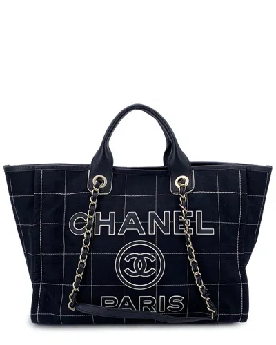 Pre-owned Chanel Black Cotton Deauville Tote (authentic Pre-loved)