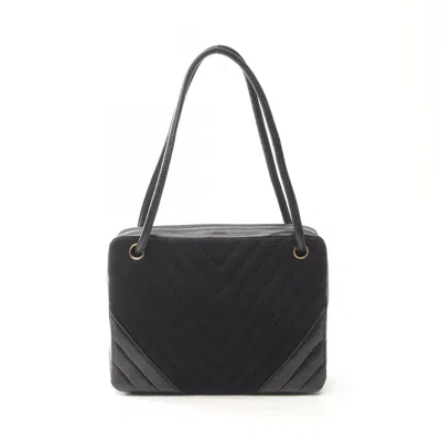 Pre-owned Chanel Black Cotton Jersey Leather Shoulder Bag ()