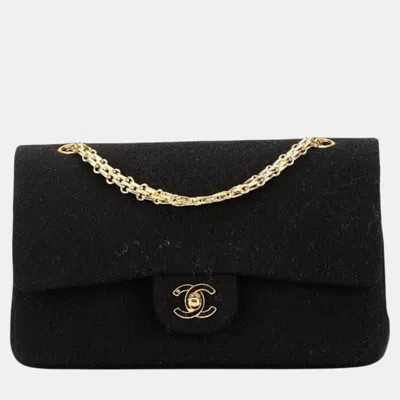 Pre-owned Chanel Black Cotton Jersey Matelasse Double Flap Coco Mark Chain Shoulder Bag