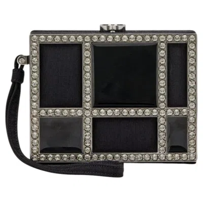 Pre-owned Chanel Black Cotton Piqué, Plexi And Rhinestone Minaudière Box Clutch