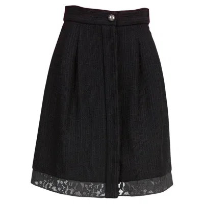 Pre-owned Chanel Black Cotton Tweed Lace Skirt