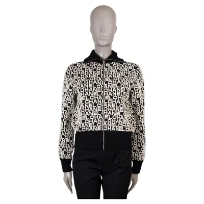 Pre-owned Chanel Black Cream Wool 19b Coco Neige Logo Bomber Jacket 36 Xs In White