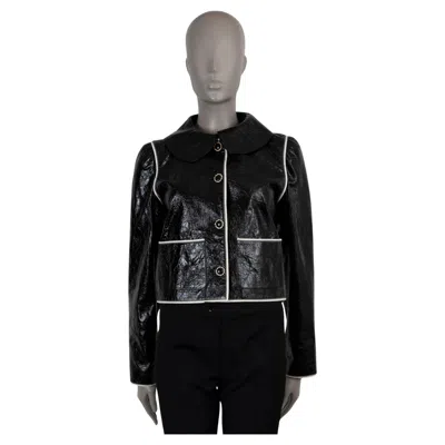 Pre-owned Chanel Black Crinkled Leather 21a Chateau Des Dames Cropped Jacket 38 S