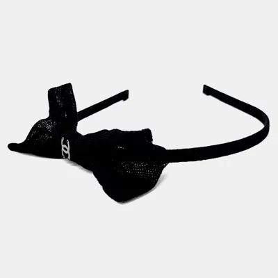 Pre-owned Chanel Black Crystals Bow Hairband
