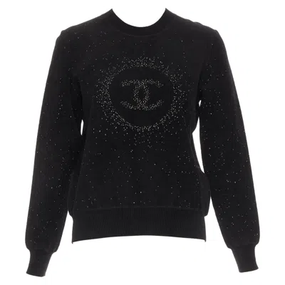 Pre-owned Chanel Black Cupro Blend Cc Starburst Logo Lurex Long Sleeve Sweater Fr36 S