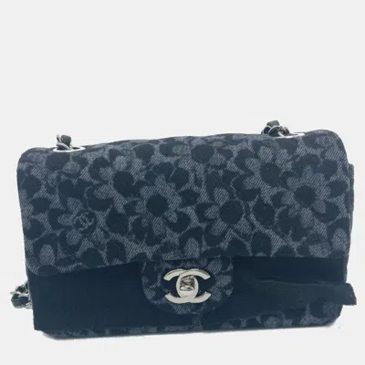 Pre-owned Chanel Black Denim Camellia Motif Chain Shoulder Bag