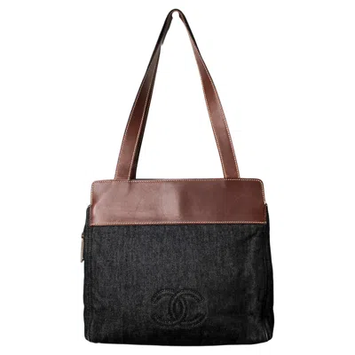 Pre-owned Chanel Black Denim Coco Mark Tote Bag Circa Y2k