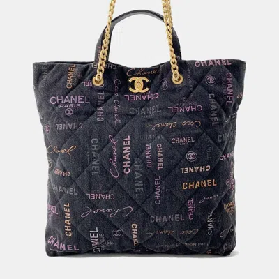 Pre-owned Chanel Black Denim Maxi Shopping Chain Tote Bag