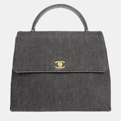 Pre-owned Chanel Black Denim Medium Top Handle Handbag