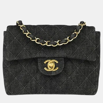 Pre-owned Chanel Black Denim Mini Classic Square Flap Shoulder Bag